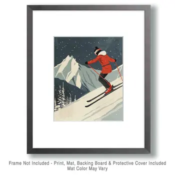 Mid-Century Modern Skier - 8"x10" Wall Art Print - Mowbi's Ski & Snowboard Collection