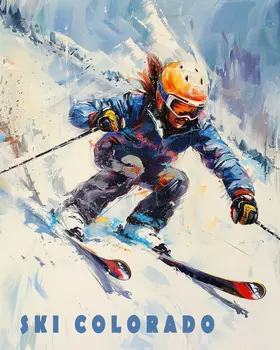 Colorado Watercolor Extreme Skier - 8"x10" Wall Art Print - Mowbi's Ski & Snowboard Collection