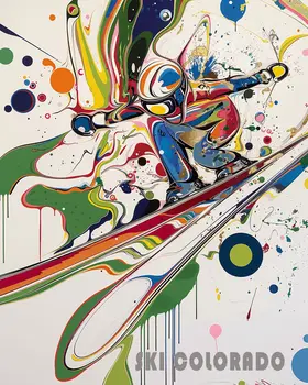 Colorado Abstract Extreme Skier - 8"x10" Wall Art Print - Mowbi's Ski & Snowboard Collection