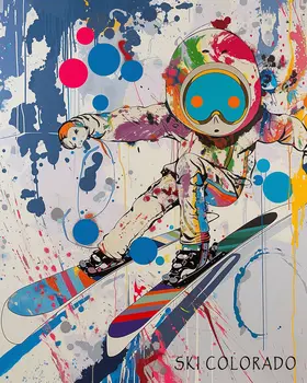 Colorado Abstract Neo-Pop Extreme Skier - 8"x10" Wall Art Print - Mowbi's Ski & Snowboard Collection