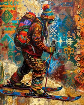 Colorado BOHO Skier - 8"x10" Wall Art Print - Mowbi's Ski & Snowboard Collection