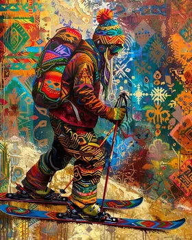 BOHO Skier - 8"x10" Wall Art Print - Mowbi's Ski & Snowboard Collection