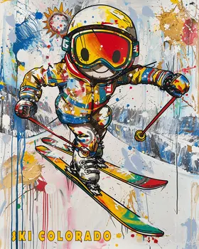 Colorado Smilin' Neo-Pop Skier - 8"x10" Wall Art Print - Mowbi's Ski & Snowboard Collection