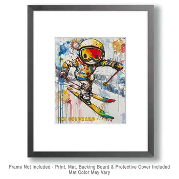Colorado Smilin' Neo-Pop Skier - 8"x10" Wall Art Print - Mowbi's Ski & Snowboard Collection