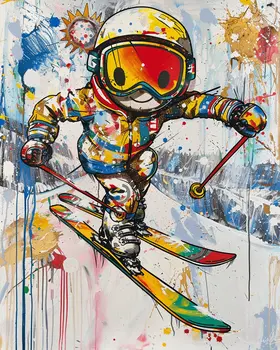 Smilin' Neo-Pop Skier - 8"x10" Wall Art Print - Mowbi's Ski & Snowboard Collection