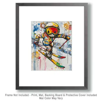 Smilin' Neo-Pop Skier - 8"x10" Wall Art Print - Mowbi's Ski & Snowboard Collection