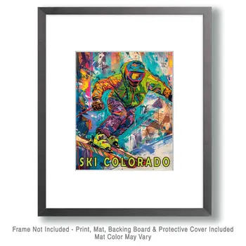 Colorado Impressionist Extreme Skier - 8"x10" Wall Art Print - Mowbi's Ski & Snowboard Collection