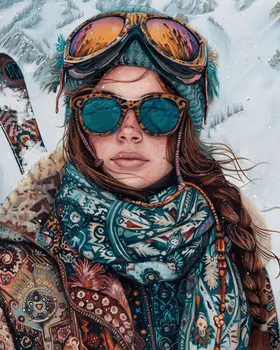 BOHO Chic Skier - 8"x10" Wall Art Print - Mowbi's Ski & Snowboard Collection