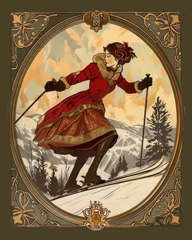 Vintage Nouveau Skier – 8″x10″ Wall Art Print – Mowbi’s Ski & Snowboard Collection