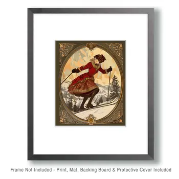 Vintage Nouveau Skier – 8″x10″ Wall Art Print – Mowbi’s Ski & Snowboard Collection