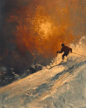 Dark Evening Skier – 8″x10″ Wall Art Print – Mowbi’s Ski & Snowboard Collection
