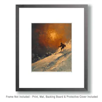 Dark Evening Skier – 8″x10″ Wall Art Print – Mowbi’s Ski & Snowboard Collection
