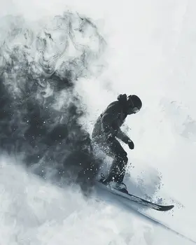 Snowboarding in Powder 8"x10" Art Print