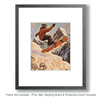 Snowboarder Lifting Off – 8″x10″ Wall Art Print – Mowbi’s Ski & Snowboard Collection
