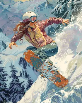 Snowboarding in the Sun – 8″x10″ Wall Art Print – Mowbi’s Ski & Snowboard Collection