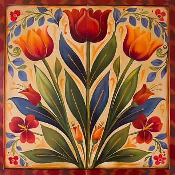 Tulip Trio Folk 8"x8" Art Print