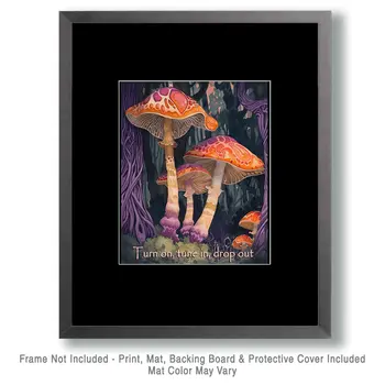 Mushrooms - Turn On, Tune In, Drop Out 8"x10" Art Print - Mowbi Fantasy Mushrooms Wall Art Collection