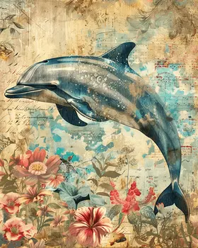 Victorian Dolphin Mixed Media 8"x10" Art Print