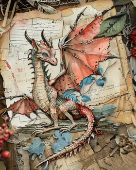 Victorian Dragon Mixed Media 8"x10" Art Print