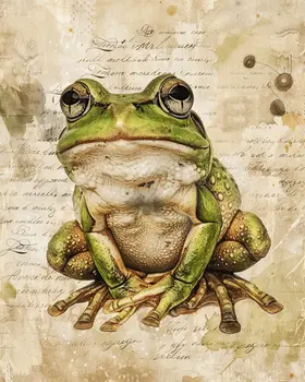Vintage Frog Mixed Media 8"x10" Art Print