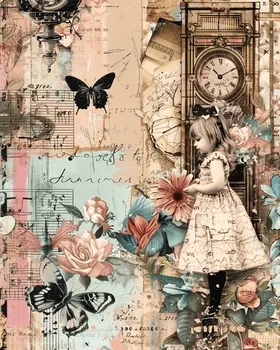 Vintage Young Girl Mixed Media 8"x10" Art Print