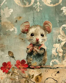 Vintage Mouskin Mixed Media 8"x10" Art Print