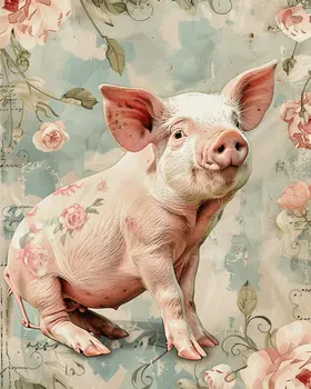Vintage Piglet Mixed Media 8"x10" Art Print