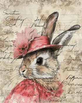 Victorian Lady Rabbit Mixed Media 8"x10" Art Print