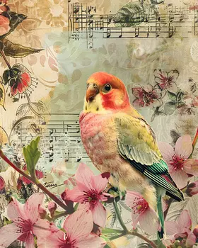 Vintage Songbird Mixed Media 8"x10" Art Print