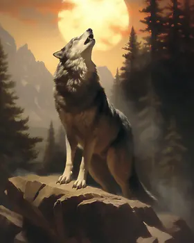 Wolf Howling at the Moon - Mowbi's Wildlife 8"x10" Art Print Collection