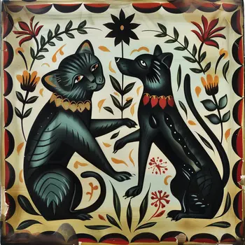 Primitive Dog Cat Art Print