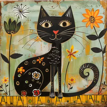Folksy Arty Cat Art Print
