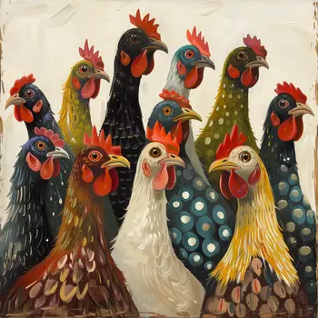Mowbi's Chicken Farmcore Farmhouse Decor - 8"x8" Wall Art Print - Patchwork Poultry