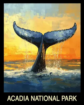 Impressionist Whale Tail - Acadia Maine Souvenir Home Decor Wall Art Prints – 8″x10″ Artwork – 11″x14″ Mat