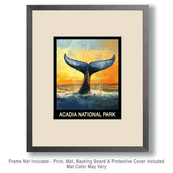 Impressionist Whale Tail - Acadia Maine Souvenir Home Decor Wall Art Prints – 8″x10″ Artwork – 11″x14″ Mat