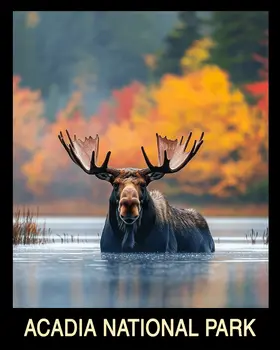 Moose - Acadia Maine Souvenir Home Decor Wall Art Prints – 8″x10″ Artwork – 11″x14″ Mat