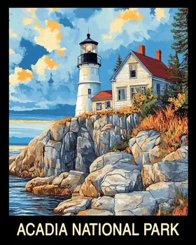 Impressionist Lighthouse - Acadia Maine Souvenir Home Decor Wall Art Prints – 8″x10″ Artwork – 11″x14″ Mat