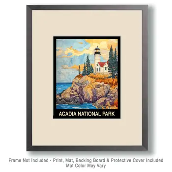 Lighthouse - Acadia Maine Souvenir Home Decor Wall Art Prints – 8″x10″ Artwork – 11″x14″ Mat