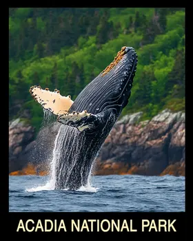 Whale - Acadia Maine Souvenir Home Decor Wall Art Prints – 8″x10″ Artwork – 11″x14″ Mat