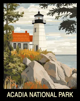 Minimalist Lighthouse - Acadia Maine Souvenir Home Decor Wall Art Prints – 8″x10″ Artwork – 11″x14″ Mat