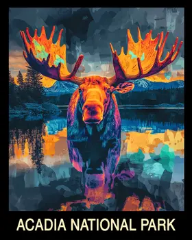 Trippy Moose - Acadia Maine Souvenir Home Decor Wall Art Prints – 8″x10″ Artwork – 11″x14″ Mat