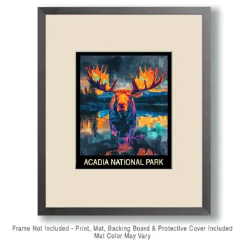 Trippy Moose - Acadia Maine Souvenir Home Decor Wall Art Prints – 8″x10″ Artwork – 11″x14″ Mat