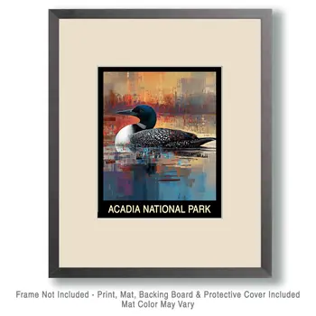 Loon - Acadia Maine Souvenir Home Decor Wall Art Prints – 8″x10″ Artwork – 11″x14″ Mat