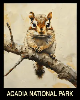 Chipmunk - Acadia Maine Souvenir Home Decor Wall Art Prints – 8″x10″ Artwork – 11″x14″ Mat