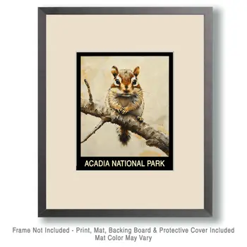 Chipmunk - Acadia Maine Souvenir Home Decor Wall Art Prints – 8″x10″ Artwork – 11″x14″ Mat