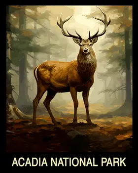 Buck Deer - Acadia Maine Souvenir Home Decor Wall Art Prints – 8″x10″ Artwork – 11″x14″ Mat