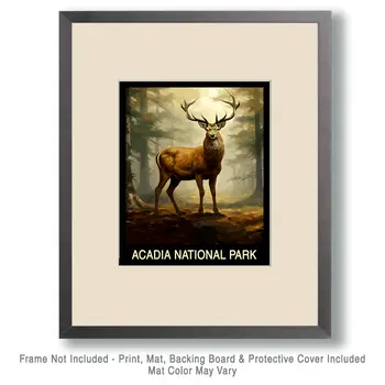 Buck Deer - Acadia Maine Souvenir Home Decor Wall Art Prints – 8″x10″ Artwork – 11″x14″ Mat