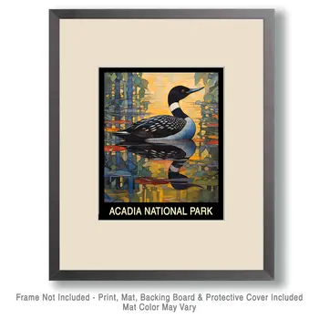 Common Loon - Acadia Maine Souvenir Home Decor Wall Art Prints – 8″x10″ Artwork – 11″x14″ Mat