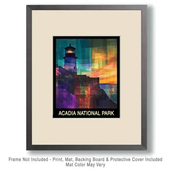 Abstract Lighthouse - Acadia Maine Souvenir Home Decor Wall Art Prints – 8″x10″ Artwork – 11″x14″ Mat