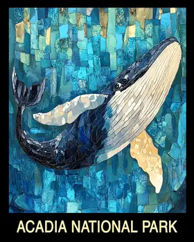 Impressionist Whale - Acadia Maine Souvenir Home Decor Wall Art Prints – 8″x10″ Artwork – 11″x14″ Mat
